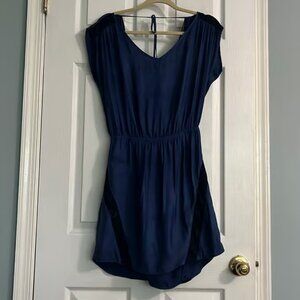 Express Blue with Black Lace Satin Dress